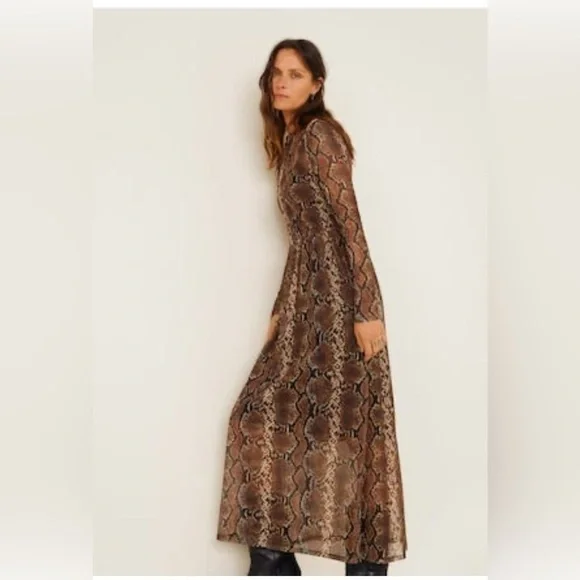 Elegant Brown Snake Print Maxi Dress - Picture 1 of 9